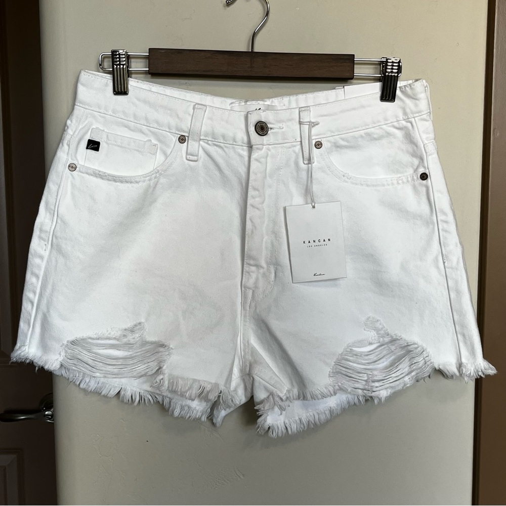 Kancan White High Rise Mom Kan Can Women's Shorts Size Large NWT